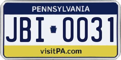 PA license plate JBI0031