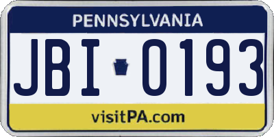 PA license plate JBI0193