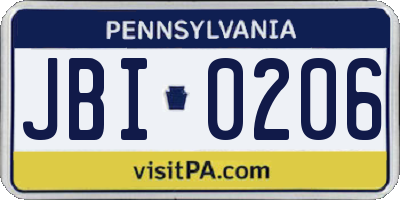 PA license plate JBI0206