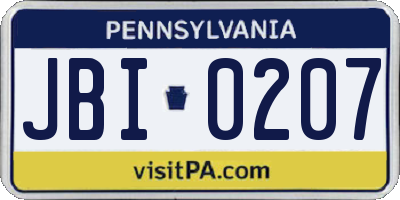 PA license plate JBI0207