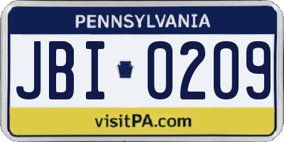 PA license plate JBI0209