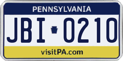 PA license plate JBI0210