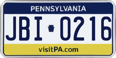 PA license plate JBI0216