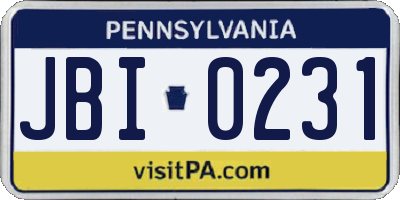 PA license plate JBI0231