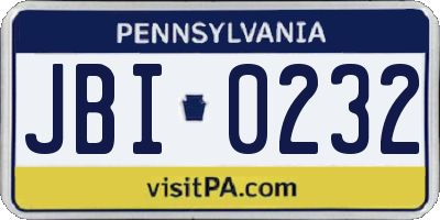 PA license plate JBI0232