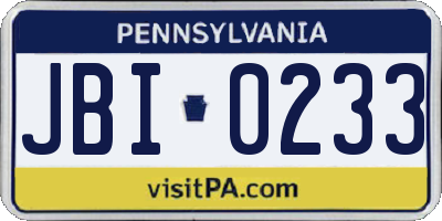 PA license plate JBI0233