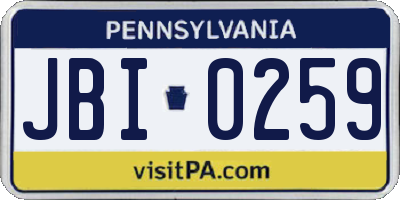 PA license plate JBI0259