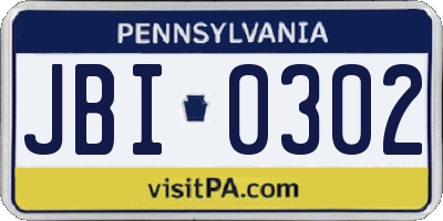 PA license plate JBI0302