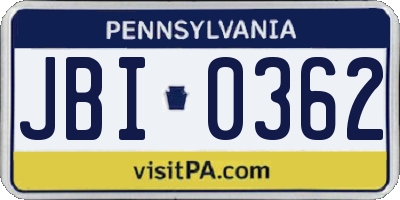 PA license plate JBI0362