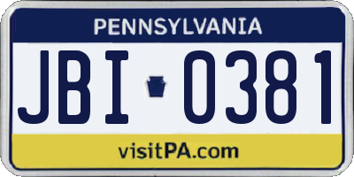 PA license plate JBI0381