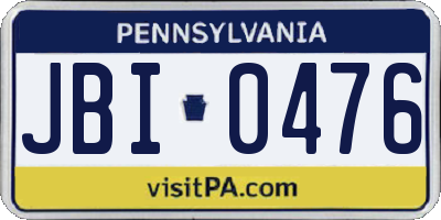 PA license plate JBI0476