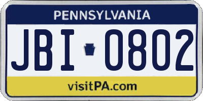 PA license plate JBI0802