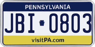 PA license plate JBI0803