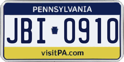 PA license plate JBI0910