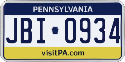 PA license plate JBI0934