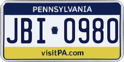 PA license plate JBI0980