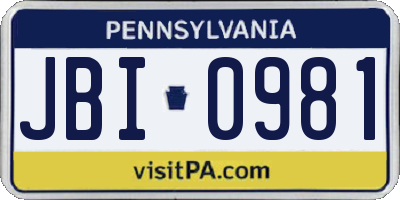 PA license plate JBI0981