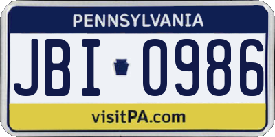 PA license plate JBI0986