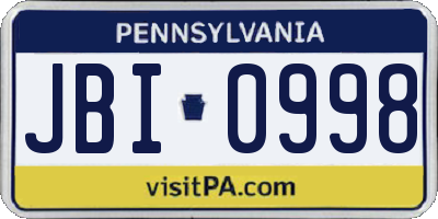 PA license plate JBI0998