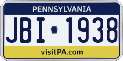 PA license plate JBI1938