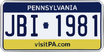 PA license plate JBI1981