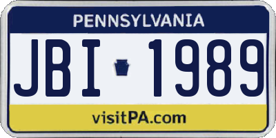 PA license plate JBI1989