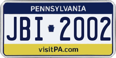 PA license plate JBI2002