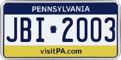 PA license plate JBI2003