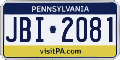 PA license plate JBI2081