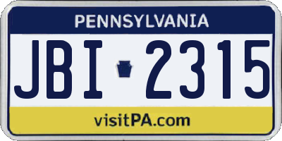 PA license plate JBI2315