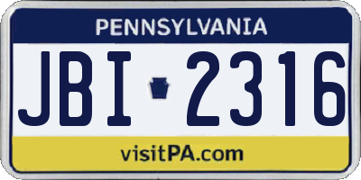 PA license plate JBI2316