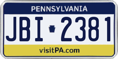 PA license plate JBI2381