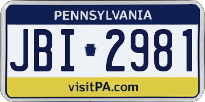 PA license plate JBI2981