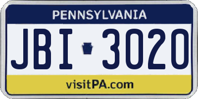 PA license plate JBI3020