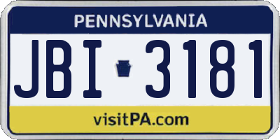 PA license plate JBI3181