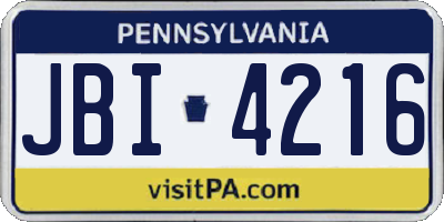 PA license plate JBI4216