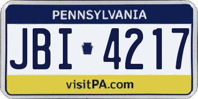 PA license plate JBI4217