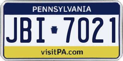 PA license plate JBI7021