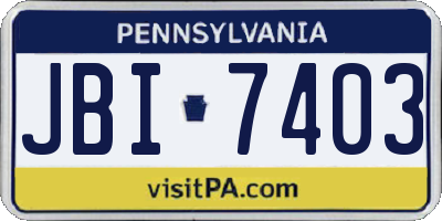 PA license plate JBI7403