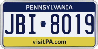 PA license plate JBI8019