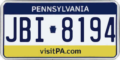 PA license plate JBI8194