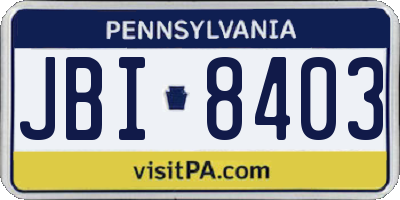 PA license plate JBI8403