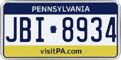 PA license plate JBI8934