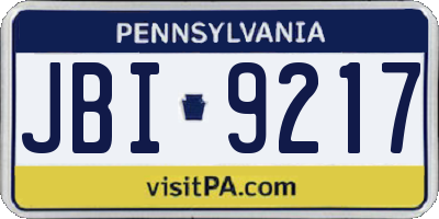 PA license plate JBI9217