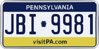 PA license plate JBI9981
