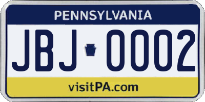 PA license plate JBJ0002