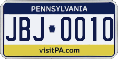 PA license plate JBJ0010