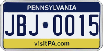 PA license plate JBJ0015