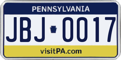 PA license plate JBJ0017