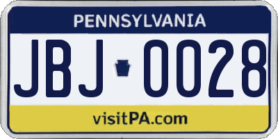 PA license plate JBJ0028